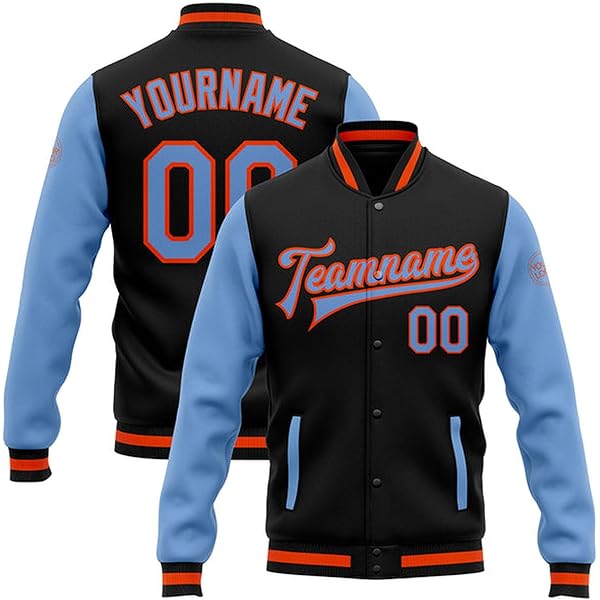 Amazon.com: Black Light Blue Baseball Jacket Men Women Youth